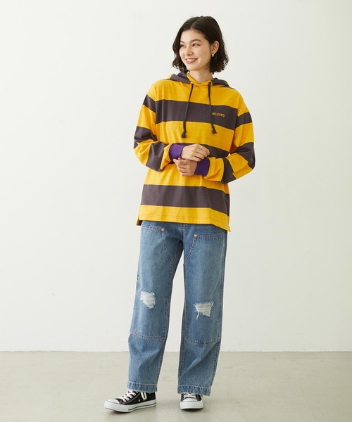 MILKFED.(ミルクフェド)の「CONTRAST RIB STRIPED HOODED TOP(Tシャツ/カットソー・レディース・ネイビー/イエロー/ブラック・ONE SIZE)」の16枚目の写真