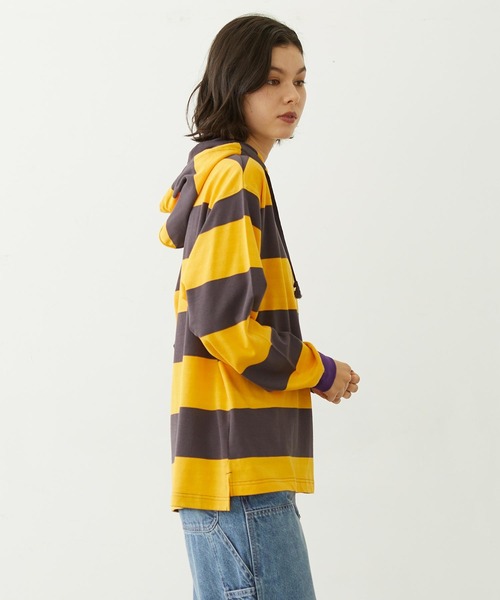 MILKFED.(ミルクフェド)の「CONTRAST RIB STRIPED HOODED TOP(Tシャツ/カットソー・レディース・ネイビー/イエロー/ブラック・ONE SIZE)」の12枚目の写真