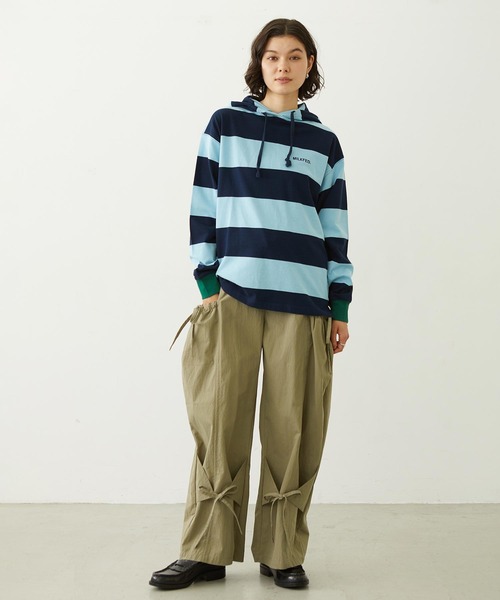MILKFED.(ミルクフェド)の「CONTRAST RIB STRIPED HOODED TOP(Tシャツ/カットソー・レディース・ネイビー/イエロー/ブラック・ONE SIZE)」の19枚目の写真