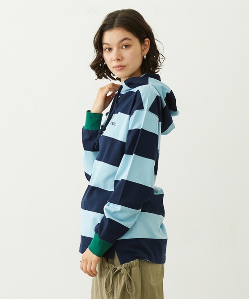 MILKFED.(ミルクフェド)の「CONTRAST RIB STRIPED HOODED TOP(Tシャツ/カットソー・レディース・ネイビー/イエロー/ブラック・ONE SIZE)」の17枚目の写真
