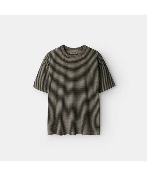 INDUST(インダスト)の「ピグメントウォッシュストライプ半袖Tシャツ_3COLOR(Tシャツ/カットソー・レディース・グレー/ベージュ/ブラウン・1(S)/2(M)/3(L))」の2枚目の写真