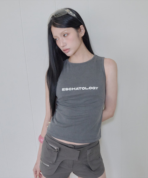 41PRAY（サイルプレイ）の「Dart Sleeveless / Charcoal（Tシャツ/カットソー・レディース・チャコールグレー・OS）」の7枚目の写真