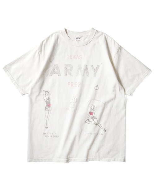 HOUSTON(ヒューストン)の「HOUSTON ピグメントプリントTシャツ(ARMY)(Tシャツ/カットソー・メンズ・ブラック/ターコイズブルー/ホワイト/マスタード・XX-LARGE/X-LARGE/LARGE/MEDIUM)」の1枚目の写真
