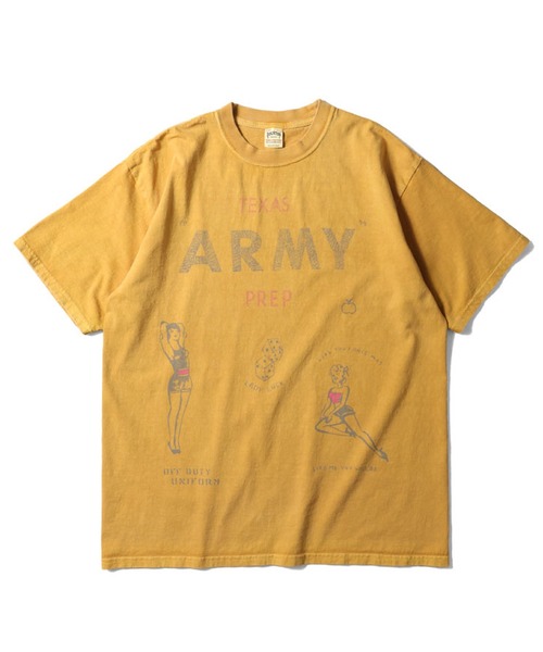 HOUSTON(ヒューストン)の「HOUSTON ピグメントプリントTシャツ(ARMY)(Tシャツ/カットソー・メンズ・ブラック/ターコイズブルー/ホワイト/マスタード・XX-LARGE/X-LARGE/LARGE/MEDIUM)」の4枚目の写真