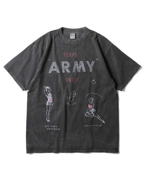 HOUSTON(ヒューストン)の「HOUSTON ピグメントプリントTシャツ(ARMY)(Tシャツ/カットソー・メンズ・ブラック/ターコイズブルー/ホワイト/マスタード・XX-LARGE/X-LARGE/LARGE/MEDIUM)」の2枚目の写真