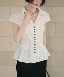multi button pleat peplum shirt /マルチボタンペプラムシャツ