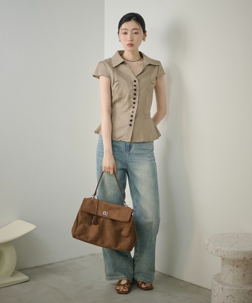 LAULEN（ローレン）の「multi button pleat peplum shirt /マルチボタンペプラムシャツ（シャツ/ブラウス・レディース・ベージュ/ホワイト・FREE）」の5枚目の写真
