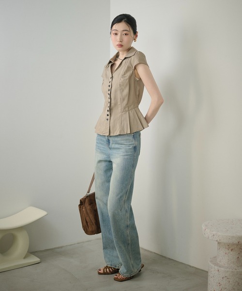 LAULEN（ローレン）の「multi button pleat peplum shirt /マルチボタンペプラムシャツ（シャツ/ブラウス・レディース・ベージュ/ホワイト・FREE）」の7枚目の写真