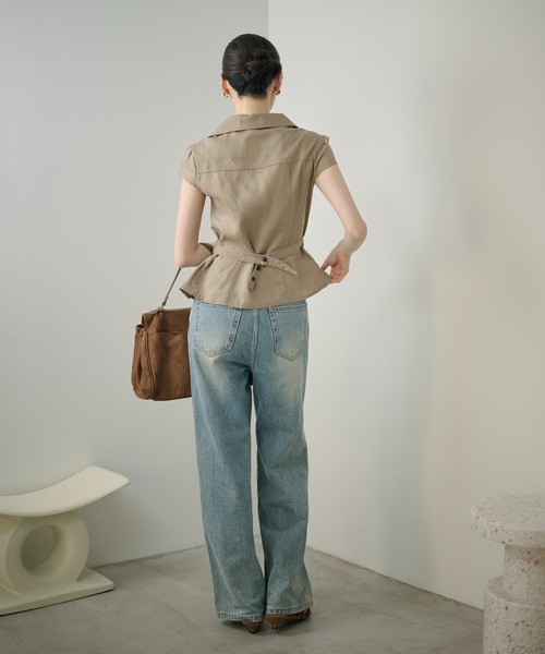 LAULEN（ローレン）の「multi button pleat peplum shirt /マルチボタンペプラムシャツ（シャツ/ブラウス・レディース・ベージュ/ホワイト・FREE）」の8枚目の写真
