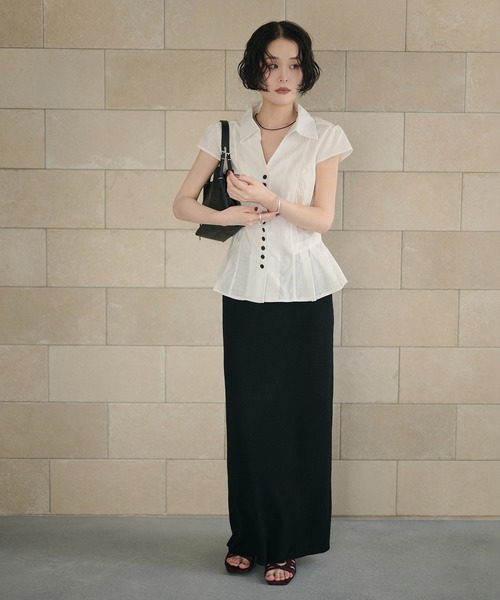 LAULEN（ローレン）の「multi button pleat peplum shirt /マルチボタンペプラムシャツ（シャツ/ブラウス・レディース・ベージュ/ホワイト・FREE）」の19枚目の写真