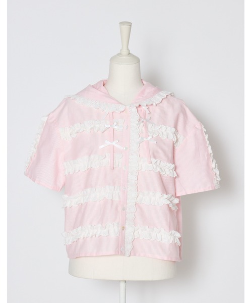 Lolime by mellfy memory(ロリミー バイ メルフィーメモリー)の「stripe frill hood shirts(シャツ/ブラウス・レディース・ピンク/ブルー・FREE)」の14枚目の写真
