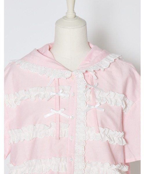 Lolime by mellfy memory(ロリミー バイ メルフィーメモリー)の「stripe frill hood shirts(シャツ/ブラウス・レディース・ピンク/ブルー・FREE)」の17枚目の写真