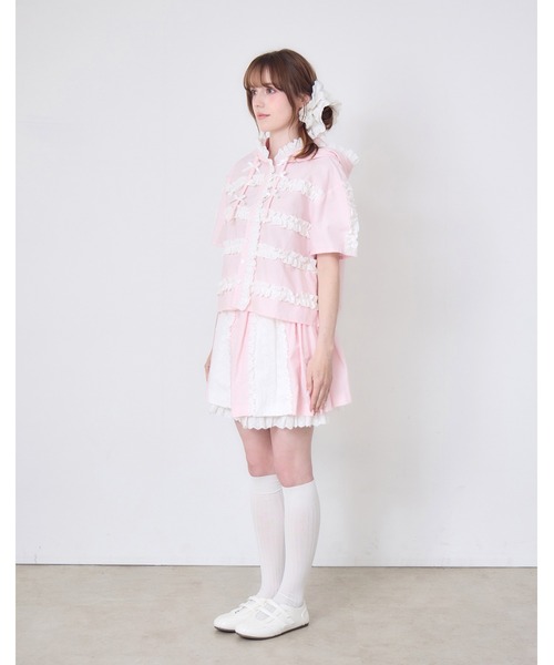 Lolime by mellfy memory(ロリミー バイ メルフィーメモリー)の「stripe frill hood shirts(シャツ/ブラウス・レディース・ピンク/ブルー・FREE)」の8枚目の写真