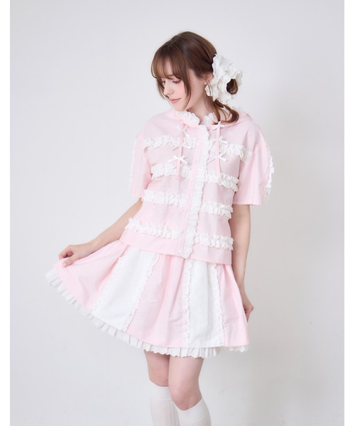 Lolime by mellfy memory(ロリミー バイ メルフィーメモリー)の「stripe frill hood shirts(シャツ/ブラウス・レディース・ピンク/ブルー・FREE)」の7枚目の写真