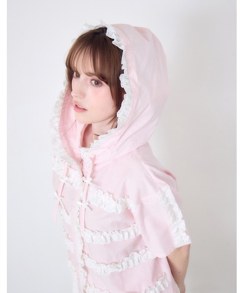 Lolime by mellfy memory(ロリミー バイ メルフィーメモリー)の「stripe frill hood shirts(シャツ/ブラウス・レディース・ピンク/ブルー・FREE)」の5枚目の写真