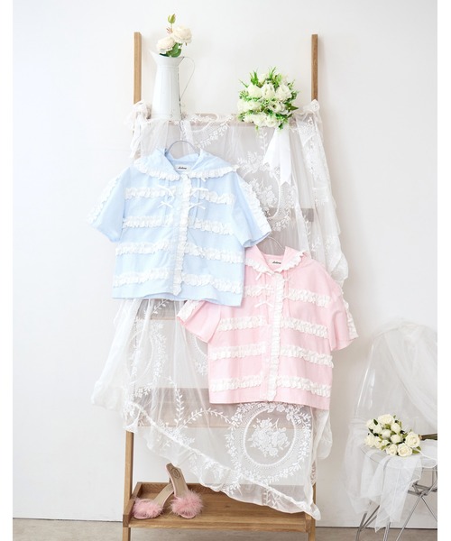 Lolime by mellfy memory(ロリミー バイ メルフィーメモリー)の「stripe frill hood shirts(シャツ/ブラウス・レディース・ピンク/ブルー・FREE)」の13枚目の写真