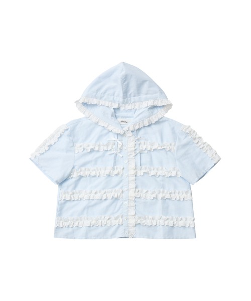 Lolime by mellfy memory(ロリミー バイ メルフィーメモリー)の「stripe frill hood shirts(シャツ/ブラウス・レディース・ピンク/ブルー・FREE)」の3枚目の写真