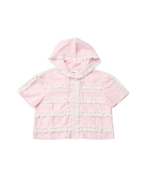 Lolime by mellfy memory(ロリミー バイ メルフィーメモリー)の「stripe frill hood shirts(シャツ/ブラウス・レディース・ピンク/ブルー・FREE)」の4枚目の写真