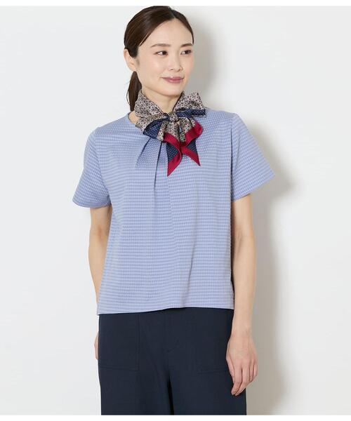 NEWYORKER(ニューヨーカー)の「【吸水速乾】格子サッカータックTシャツ(Tシャツ/カットソー・レディース・ライトグレー/ホワイト/サックスブルー・MEDIUM/LARGE)」の3枚目の写真