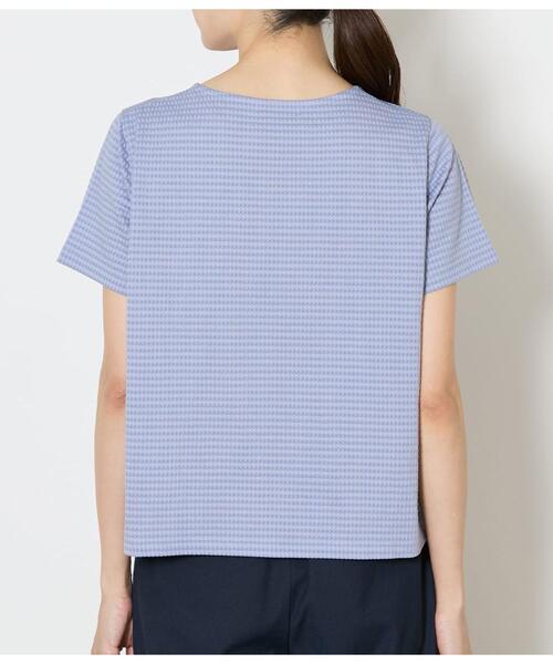 NEWYORKER(ニューヨーカー)の「【吸水速乾】格子サッカータックTシャツ(Tシャツ/カットソー・レディース・ライトグレー/ホワイト/サックスブルー・MEDIUM/LARGE)」の5枚目の写真