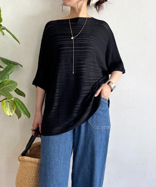 un dix cors(アンディコール)の「ネックレス付きシアーボーダープルオーバー(Tシャツ/カットソー・レディース・ブラック/ベージュ/オフホワイト・FREE)」の3枚目の写真