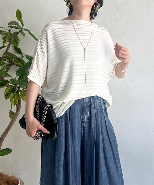 un dix cors(アンディコール)の「ネックレス付きシアーボーダープルオーバー(Tシャツ/カットソー・レディース・ブラック/ベージュ/オフホワイト・FREE)」の10枚目の写真