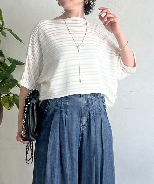 un dix cors(アンディコール)の「ネックレス付きシアーボーダープルオーバー(Tシャツ/カットソー・レディース・ブラック/ベージュ/オフホワイト・FREE)」の12枚目の写真