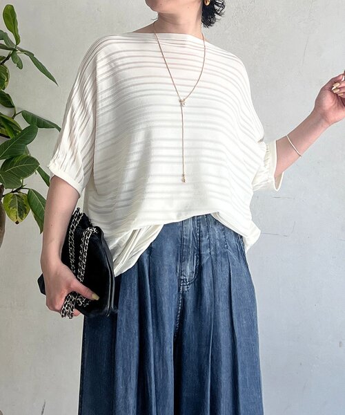 un dix cors(アンディコール)の「ネックレス付きシアーボーダープルオーバー(Tシャツ/カットソー・レディース・ブラック/ベージュ/オフホワイト・FREE)」の13枚目の写真