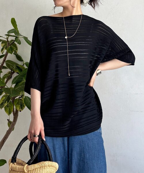 un dix cors(アンディコール)の「ネックレス付きシアーボーダープルオーバー(Tシャツ/カットソー・レディース・ブラック/ベージュ/オフホワイト・FREE)」の14枚目の写真
