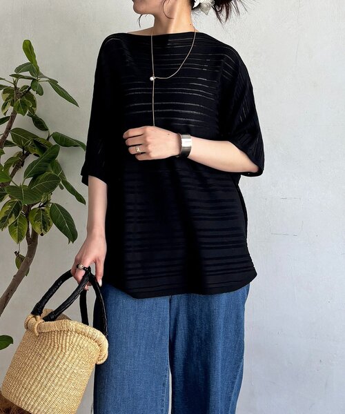 un dix cors(アンディコール)の「ネックレス付きシアーボーダープルオーバー(Tシャツ/カットソー・レディース・ブラック/ベージュ/オフホワイト・FREE)」の22枚目の写真