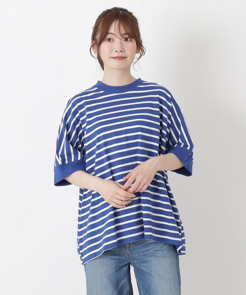 one'sterrace(ワンズテラス)の「コットンボーダー リブ袖プルオーバー(Tシャツ/カットソー・レディース・ブラック系8/アイボリー系8/ブルー系その他7・02)」の2枚目の写真