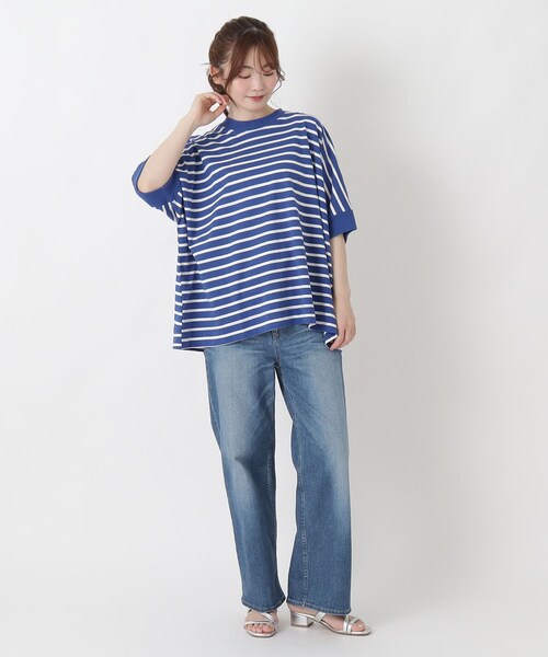 one'sterrace(ワンズテラス)の「コットンボーダー リブ袖プルオーバー(Tシャツ/カットソー・レディース・ブラック系8/アイボリー系8/ブルー系その他7・02)」の6枚目の写真