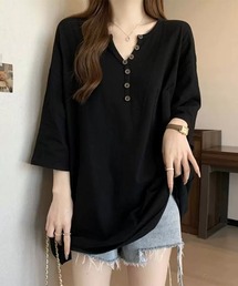 ゆったりチュニックTシャツヘンリーネック