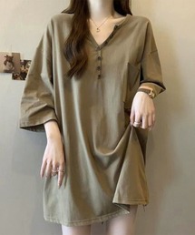 ゆったりチュニックTシャツヘンリーネック
