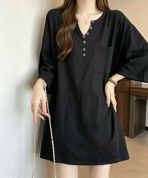 Miniministore(ミニミニストア)の「ゆったりチュニックTシャツヘンリーネック(Tシャツ/カットソー・レディース・ブラック/ベージュ/ホワイト/カーキブラウン・FREE)」の9枚目の写真