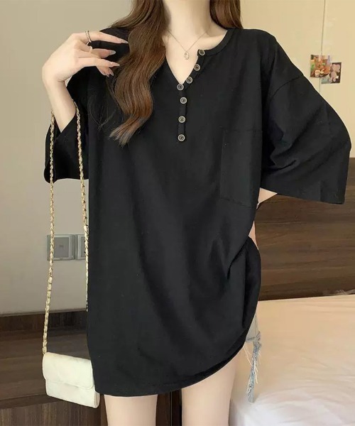 Miniministore(ミニミニストア)の「ゆったりチュニックTシャツヘンリーネック(Tシャツ/カットソー・レディース・ブラック/ベージュ/ホワイト/カーキブラウン・FREE)」の10枚目の写真
