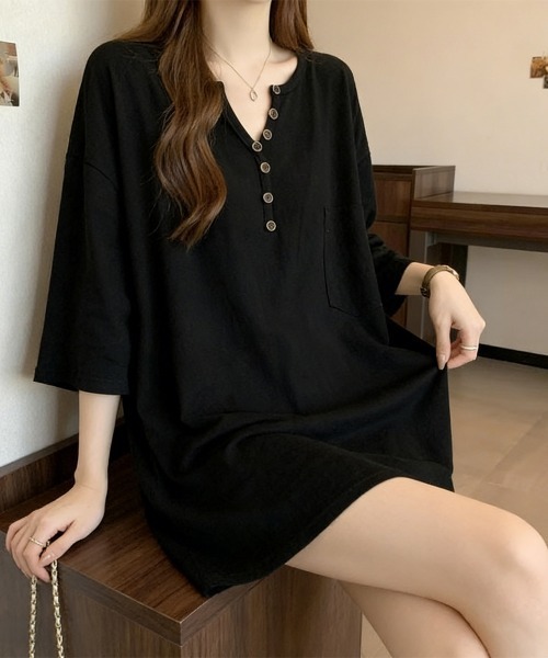 Miniministore(ミニミニストア)の「ゆったりチュニックTシャツヘンリーネック(Tシャツ/カットソー・レディース・ブラック/ベージュ/ホワイト/カーキブラウン・FREE)」の11枚目の写真
