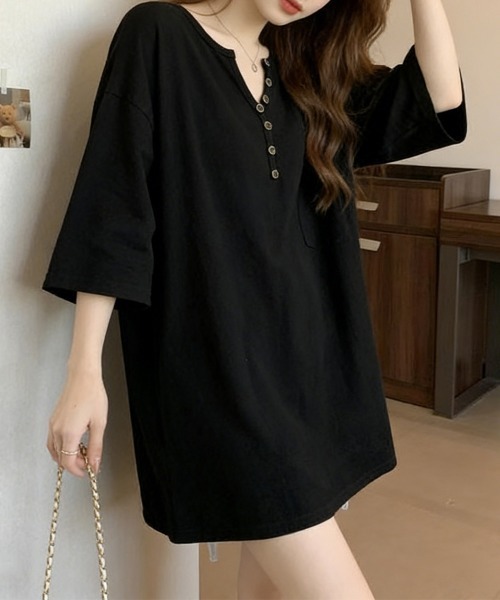 Miniministore(ミニミニストア)の「ゆったりチュニックTシャツヘンリーネック(Tシャツ/カットソー・レディース・ブラック/ベージュ/ホワイト/カーキブラウン・FREE)」の12枚目の写真