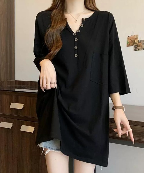 Miniministore(ミニミニストア)の「ゆったりチュニックTシャツヘンリーネック(Tシャツ/カットソー・レディース・ブラック/ベージュ/ホワイト/カーキブラウン・FREE)」の14枚目の写真