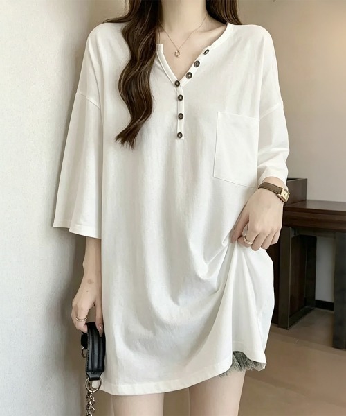 Miniministore(ミニミニストア)の「ゆったりチュニックTシャツヘンリーネック(Tシャツ/カットソー・レディース・ブラック/ベージュ/ホワイト/カーキブラウン・FREE)」の16枚目の写真