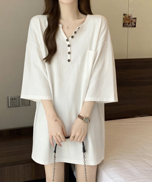 Miniministore(ミニミニストア)の「ゆったりチュニックTシャツヘンリーネック(Tシャツ/カットソー・レディース・ブラック/ベージュ/ホワイト/カーキブラウン・FREE)」の20枚目の写真