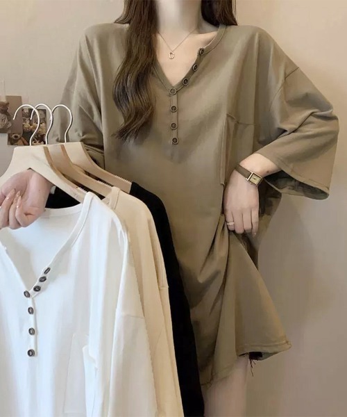 Miniministore(ミニミニストア)の「ゆったりチュニックTシャツヘンリーネック(Tシャツ/カットソー・レディース・ブラック/ベージュ/ホワイト/カーキブラウン・FREE)」の21枚目の写真