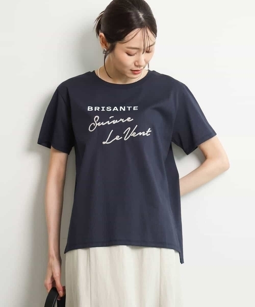 MK MICHEL KLEIN（エムケーミッシェルクラン）の「[UVカット/接触冷感/洗える]デザインロゴTシャツ（Tシャツ/カットソー・レディース・ネイビー/ホワイト・38）」の10枚目の写真
