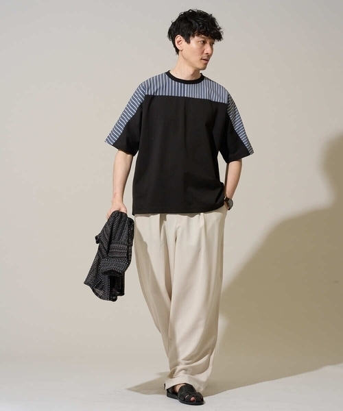 a.v.v（アーヴェヴェ）の「【洗濯機で洗える】ストライプドルマンキリカエカットソー（Tシャツ/カットソー・メンズ・ブラック/ホワイト・50/48/46）」の17枚目の写真
