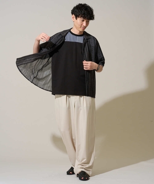 a.v.v（アーヴェヴェ）の「【洗濯機で洗える】ストライプドルマンキリカエカットソー（Tシャツ/カットソー・メンズ・ブラック/ホワイト・50/48/46）」の16枚目の写真