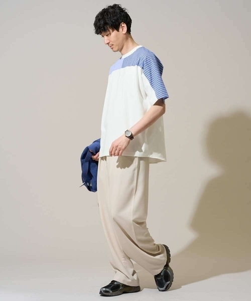 a.v.v（アーヴェヴェ）の「【洗濯機で洗える】ストライプドルマンキリカエカットソー（Tシャツ/カットソー・メンズ・ブラック/ホワイト・50/48/46）」の13枚目の写真