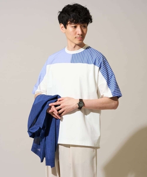 a.v.v（アーヴェヴェ）の「【洗濯機で洗える】ストライプドルマンキリカエカットソー（Tシャツ/カットソー・メンズ・ブラック/ホワイト・50/48/46）」の10枚目の写真