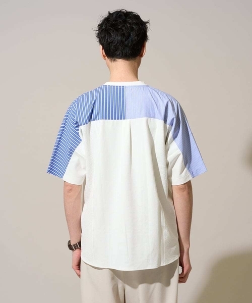 a.v.v（アーヴェヴェ）の「【洗濯機で洗える】ストライプドルマンキリカエカットソー（Tシャツ/カットソー・メンズ・ブラック/ホワイト・50/48/46）」の7枚目の写真
