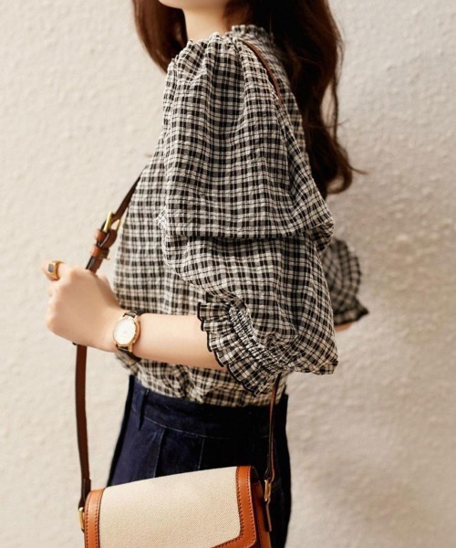 Flugge（フラッジー）の「タックスリーブチェックブラウス（シャツ/ブラウス・レディース・ブラック・LARGE/MEDIUM）」の5枚目の写真