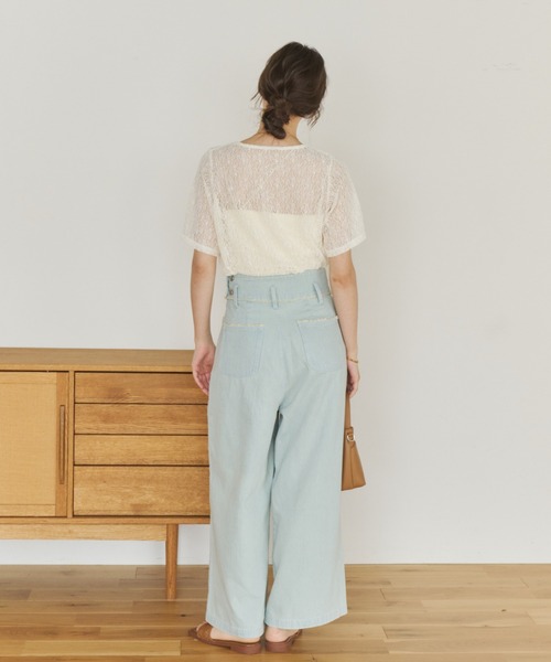 OLUN(オルン)の「nuance sheer half sleeve tops/ハーフスリーブニュアンスシアートップス(Tシャツ/カットソー・レディース・ベージュ/アイボリー・FREE)」の18枚目の写真